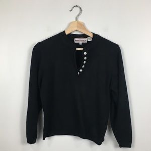 Petite Black Half-Buttoned Sweater